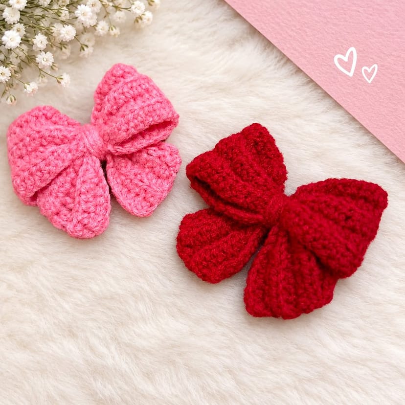 Crochet Hair Bow Pair - Image 1