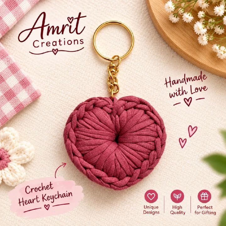 Crochet Heart Keychain - Image 1