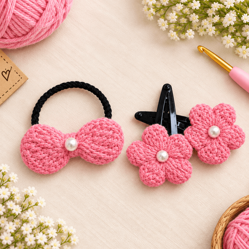 Crochet Hair Clip with Rubber Band - Image 1