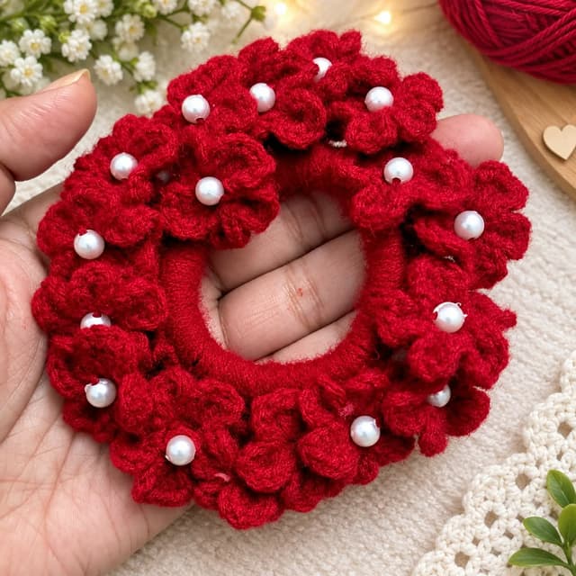 Crochet Hair Scrunchie with Pearls