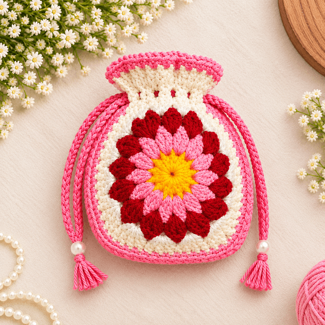 Crochet Potli Bag Red