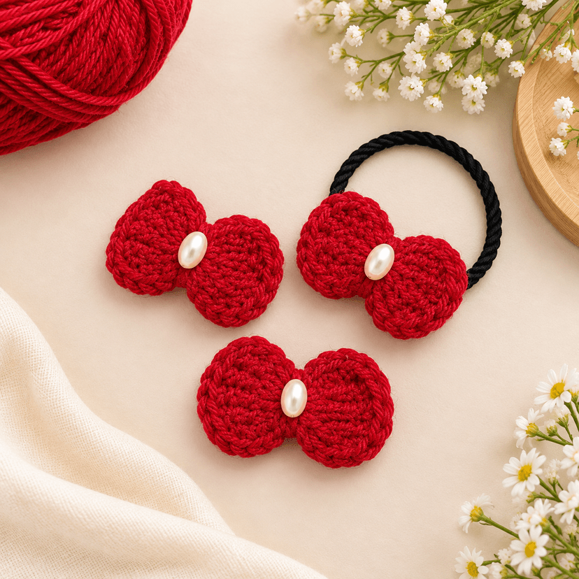 Crochet Tiny Hair Clip With Rubber Band - Image 1