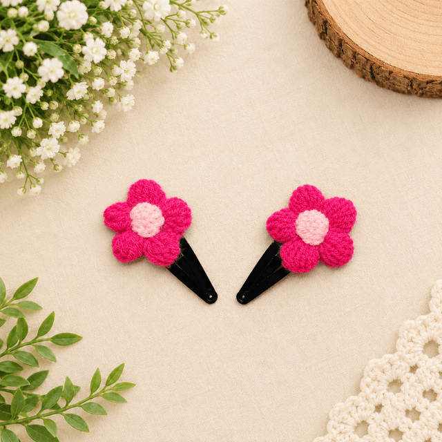 Crochet Puff Flower Hair Clip Pair