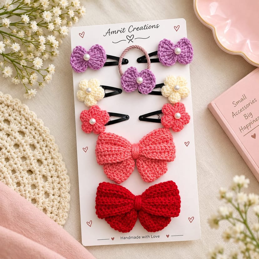 Crochet Bows & Hair Clips Set - Image 1